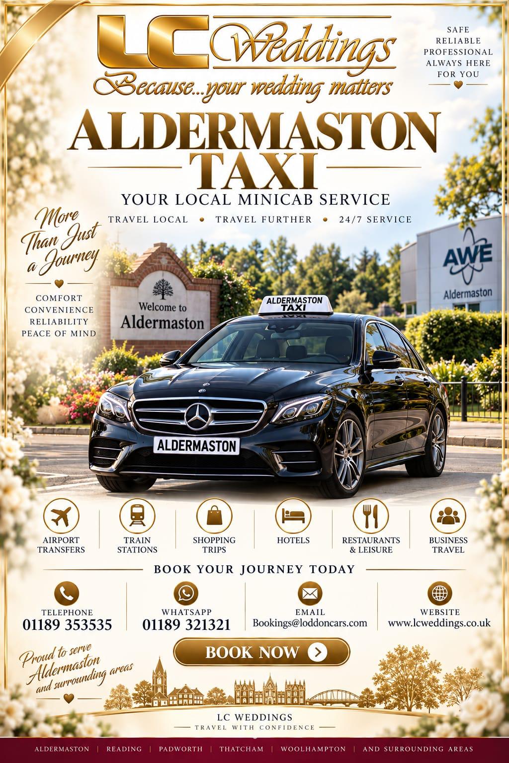 Aldermaston taxi for local and wedding transport