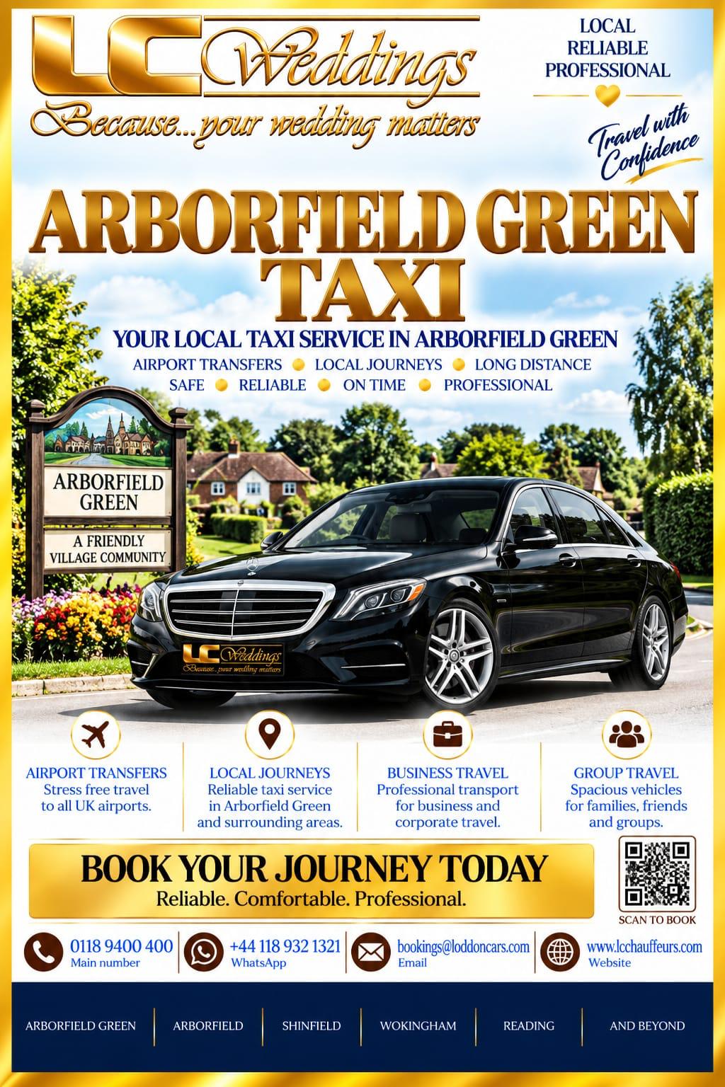 Arborfield Green taxi for local and wedding transport