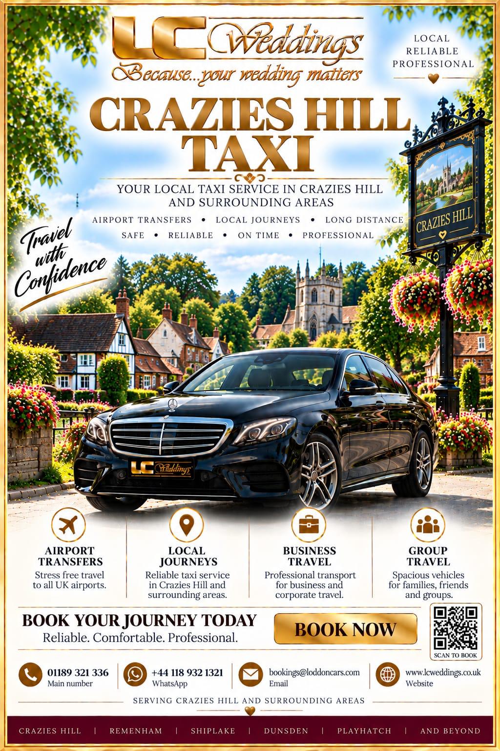Crazies Hill taxi for local and wedding transport