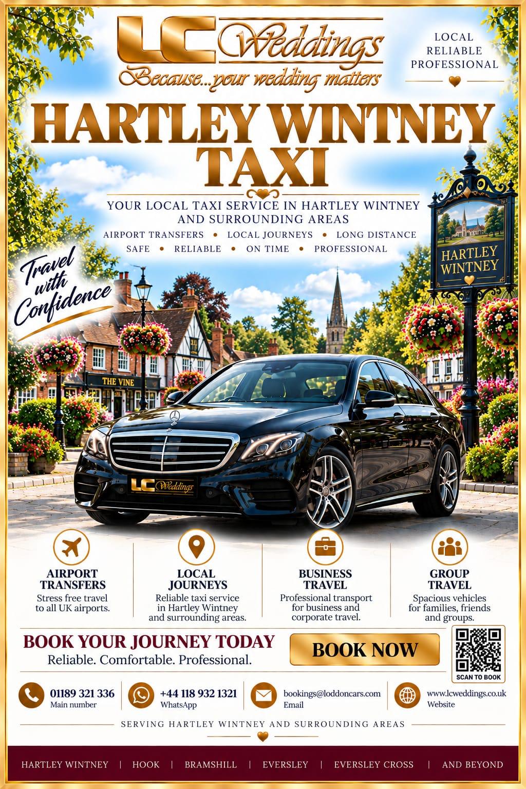 Hartley Wintney taxi for local and wedding transport
