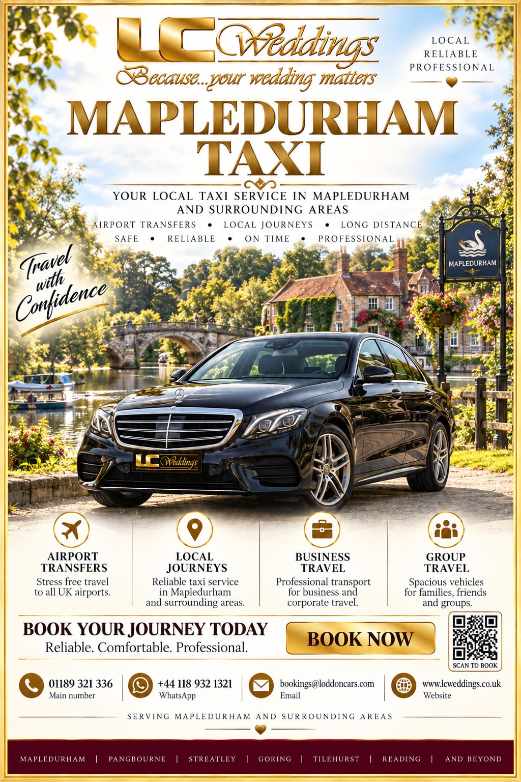 Mapledurham taxi for local and wedding transport.