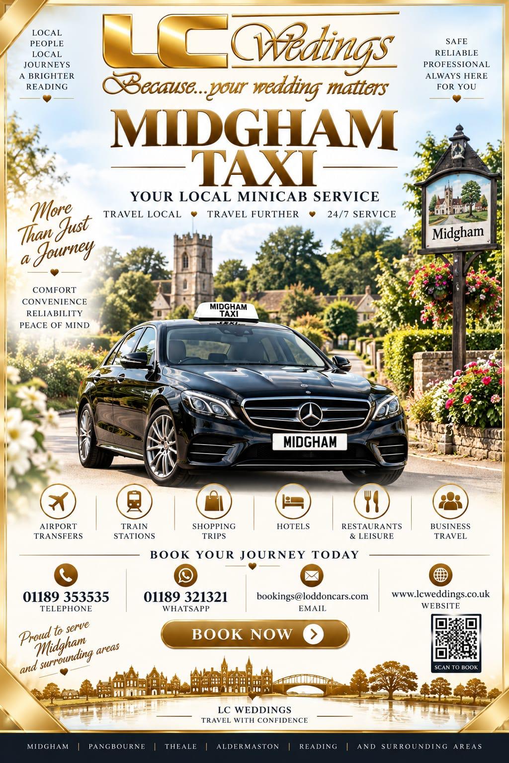 Midgham taxi for local and wedding transport