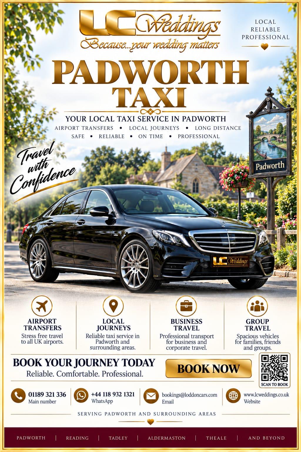 Padworth taxi for local and wedding transport