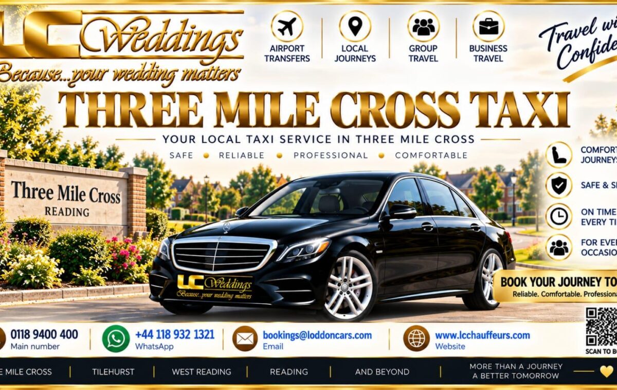 Three Mile Cross taxi for local and wedding transport