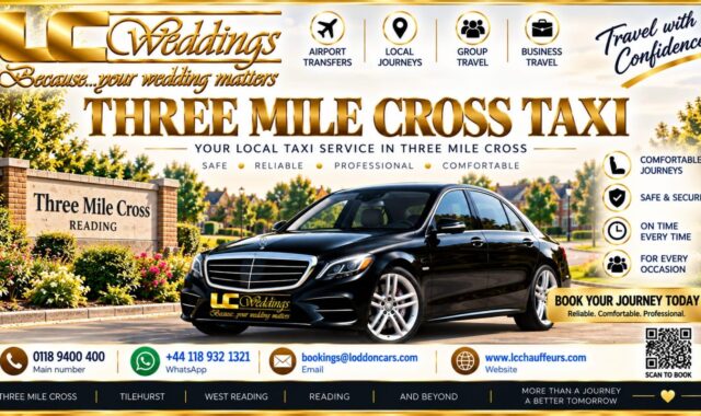 Three Mile Cross taxi for local and wedding transport