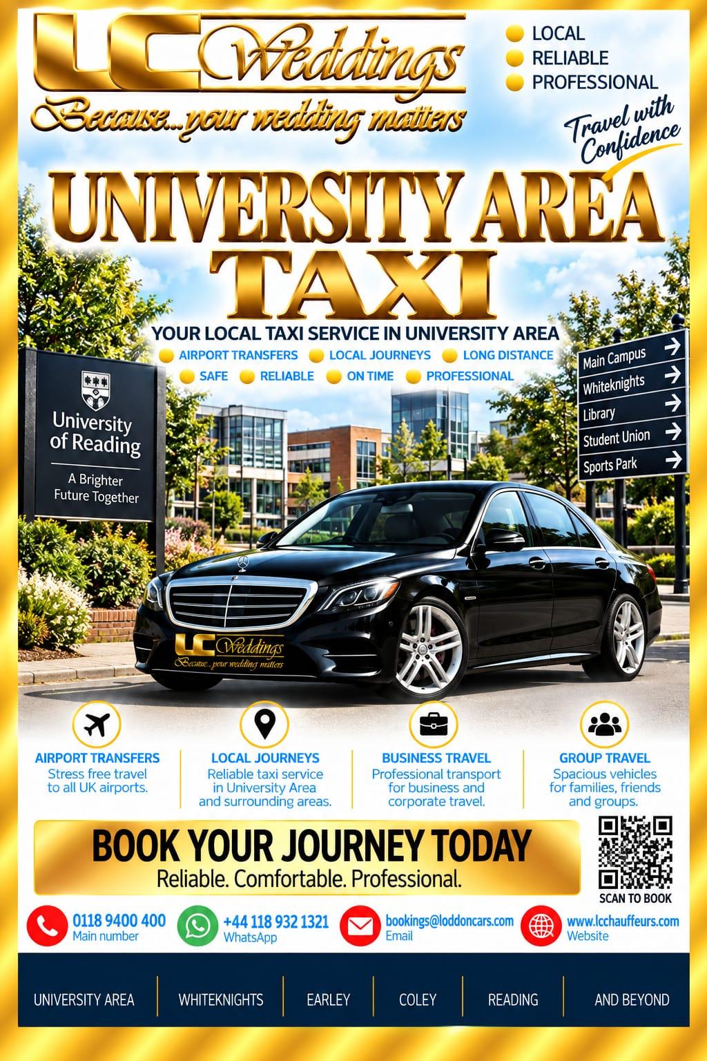  University Area taxi for local and wedding transport
