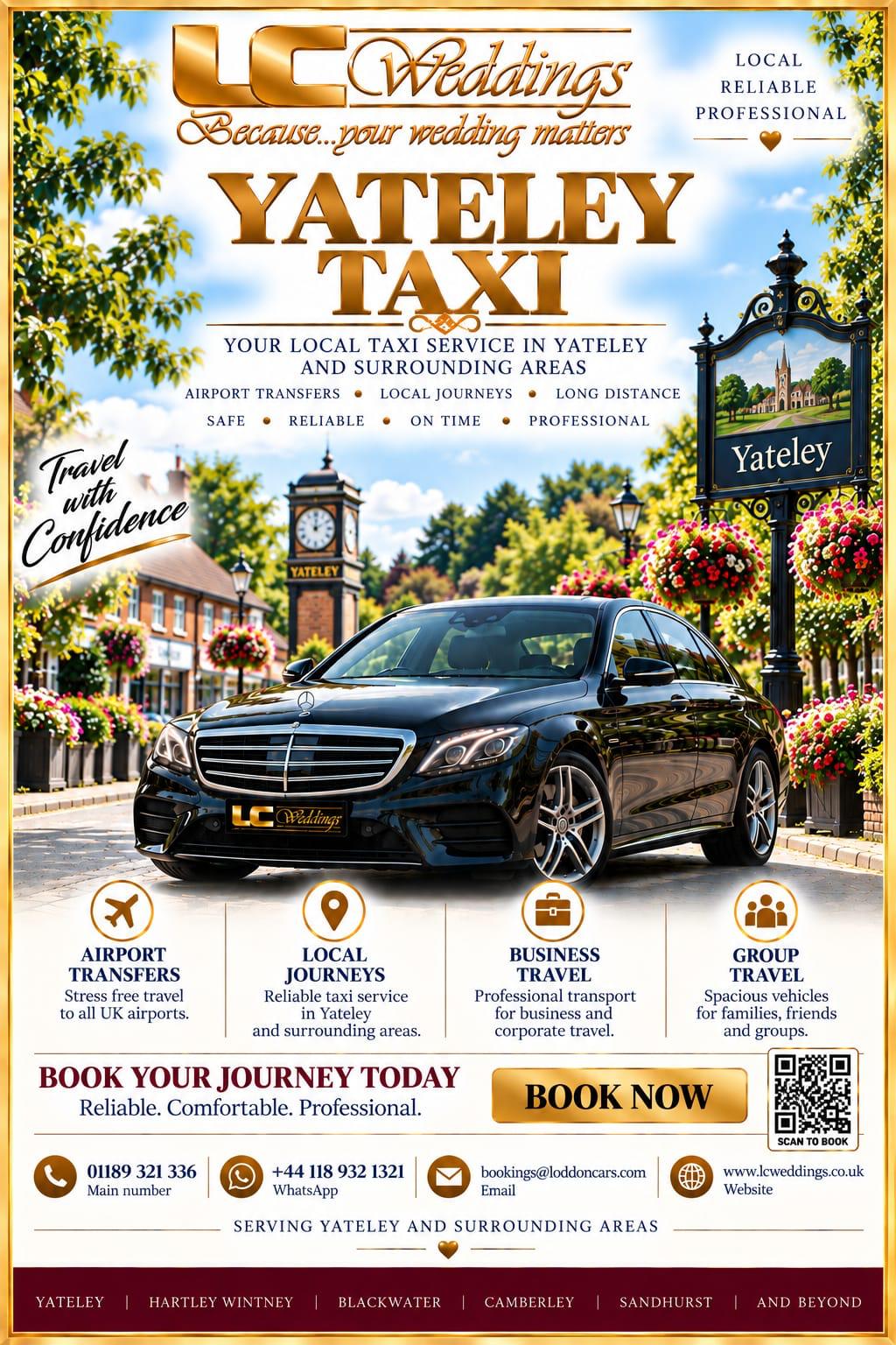 Yateley taxi for local and wedding transport